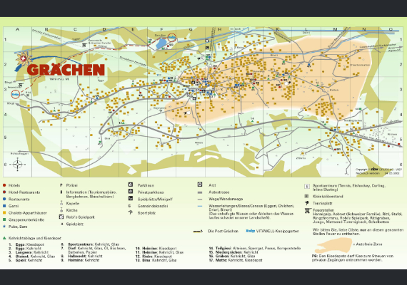 Lage Chalet Spieli in Grächen mit den Sportanlagen, Verpflegungen, etc.