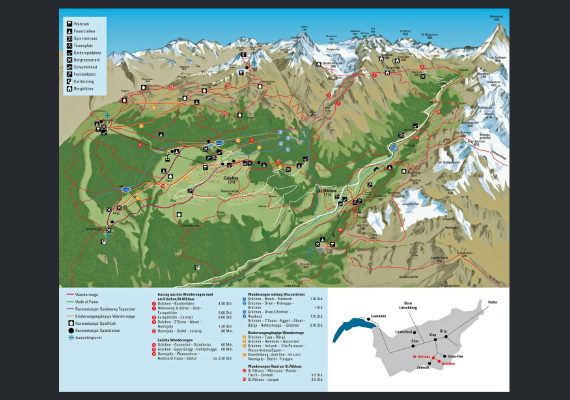 Karte von Grächen mit den verschiedenen Wanderwegen.